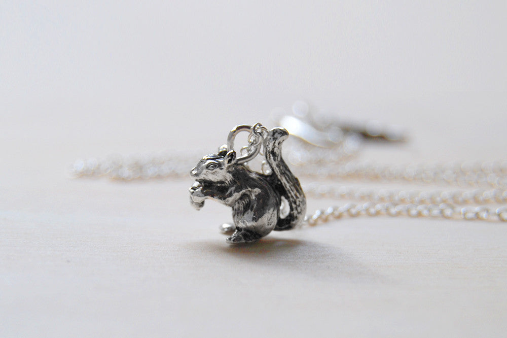 Genuine 925 Sterling Silver Cute Squirrel Pendant Necklaces Animal Fas