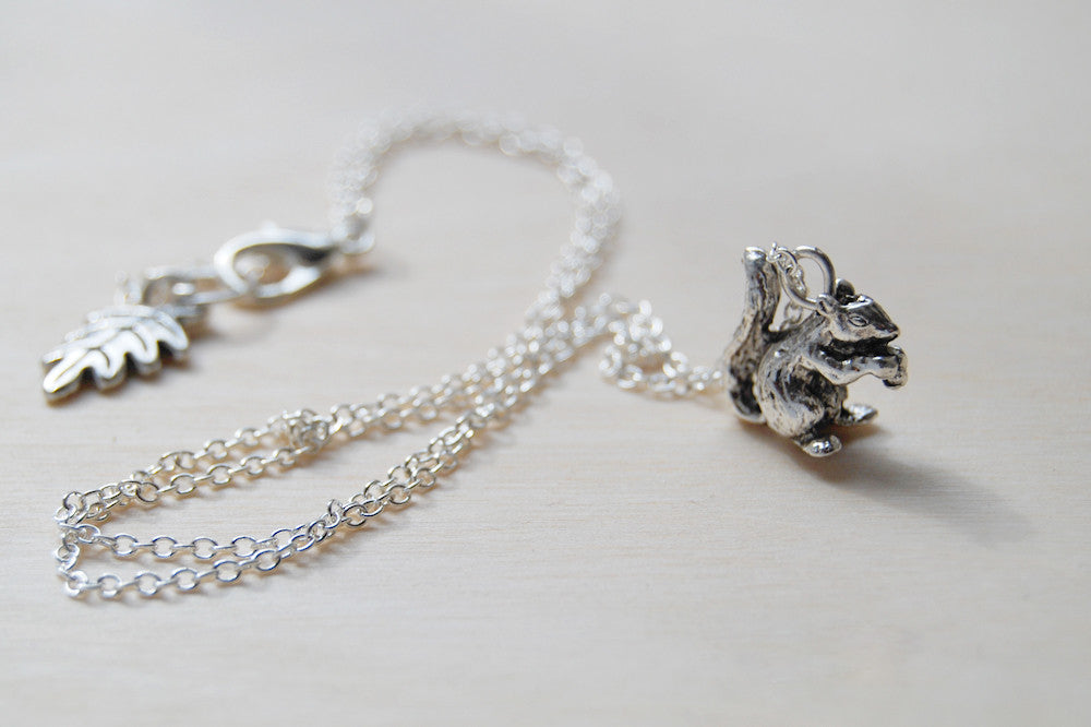 Teeny Tiny Silver Squirrel Necklace | Cute Woodland Squirrel Charm Necklace | Fall Jewelry - Enchanted Leaves - Nature Jewelry - Unique Handmade Gifts