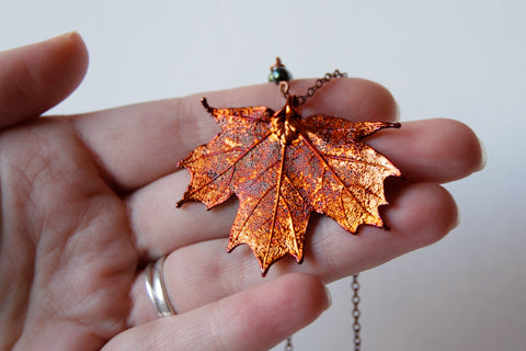 Artisan Jewelry | Bridal Jewelry - Necklace | Fallen Copper Maple Leaf Necklace | Bridal Jewelry - Necklace