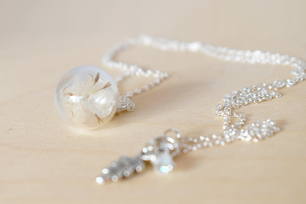 Small Dandelion Wish Bubble Necklace | Glass Dandelion Necklace | Real Dandelion Wishes Pendant - Enchanted Leaves - Nature Jewelry - Unique Handmade Gifts
