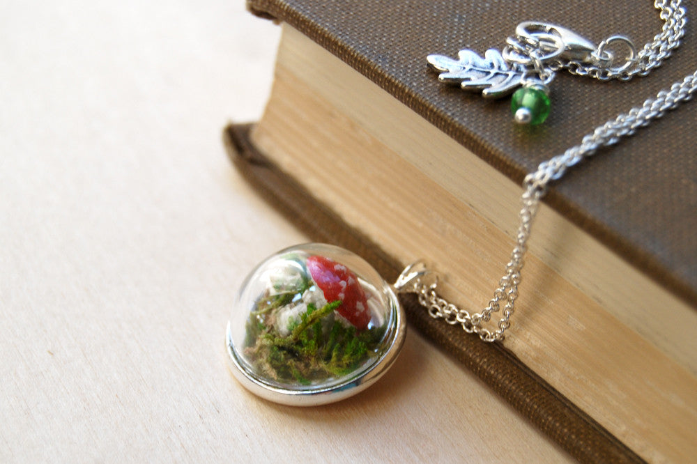 Small Mushroom Forest Terrarium Necklace | Toadstool Nature Necklace | Handmade Mushroom Jewelry - Enchanted Leaves - Nature Jewelry - Unique Handmade Gifts