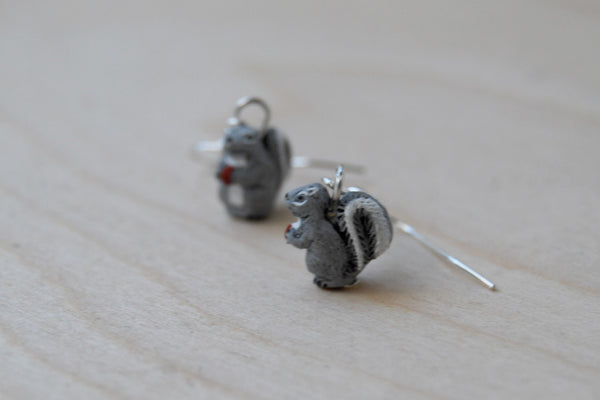 Grey Squirrel Earrings | Cute Squirrel Charm Earrings | Fall Jewelry - Enchanted Leaves - Nature Jewelry - Unique Handmade Gifts