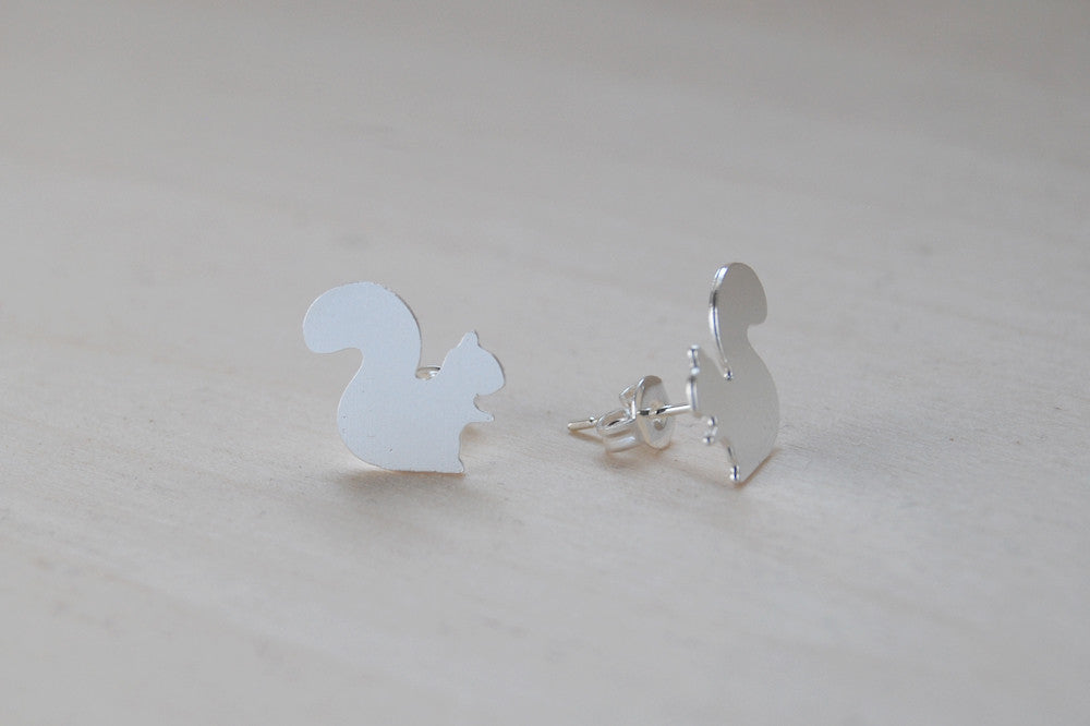 Silver Squirrel Stud Earrings | Woodland Squirrel Earrings | Fall Jewelry - Enchanted Leaves - Nature Jewelry - Unique Handmade Gifts