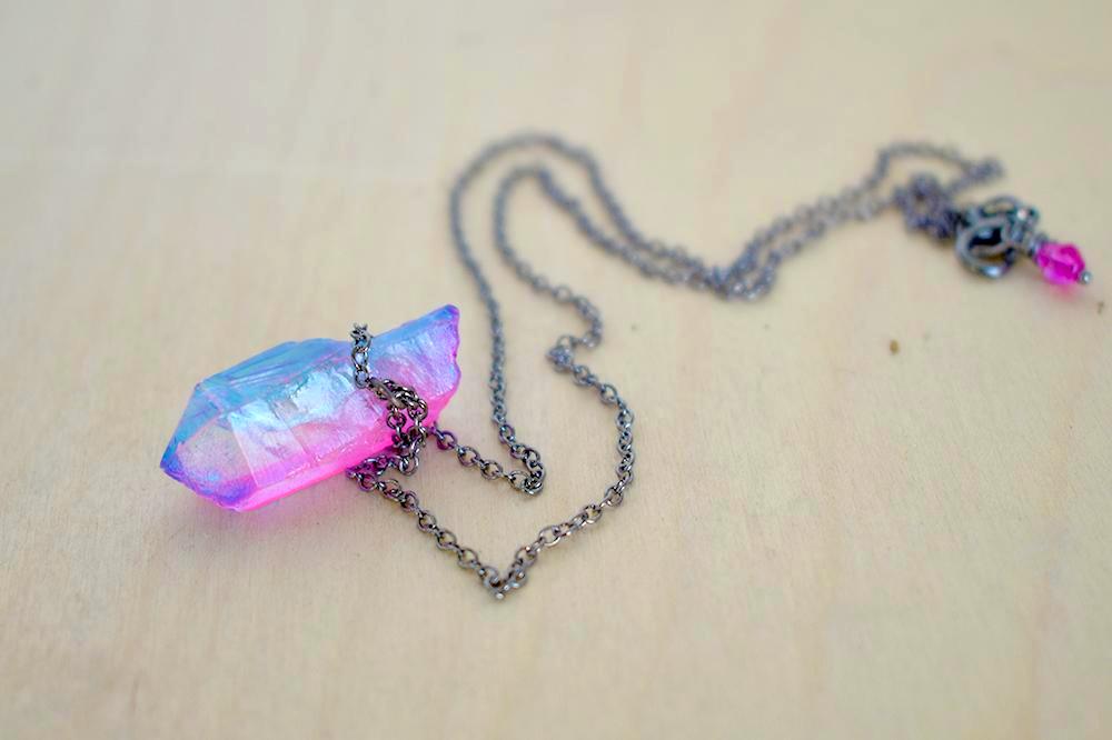 Unicorn Crystal Necklace  Pink Purple Blue Crystal Necklace