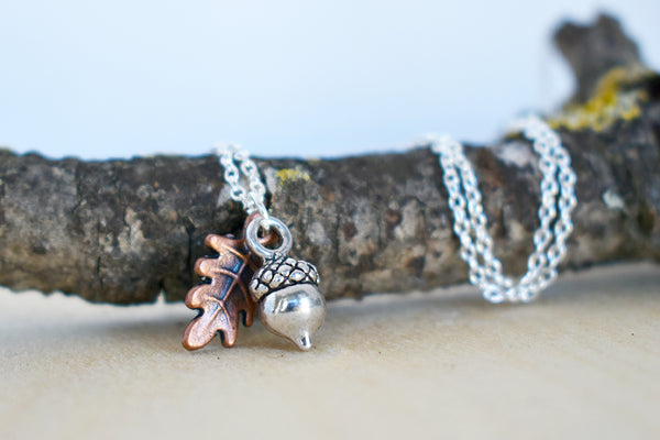 Tiny Silver Acorn Necklace | Cute Little Fall Acorn Charm Necklace | Oak Leaf and Acorn Jewelry - Enchanted Leaves - Nature Jewelry - Unique Handmade Gifts