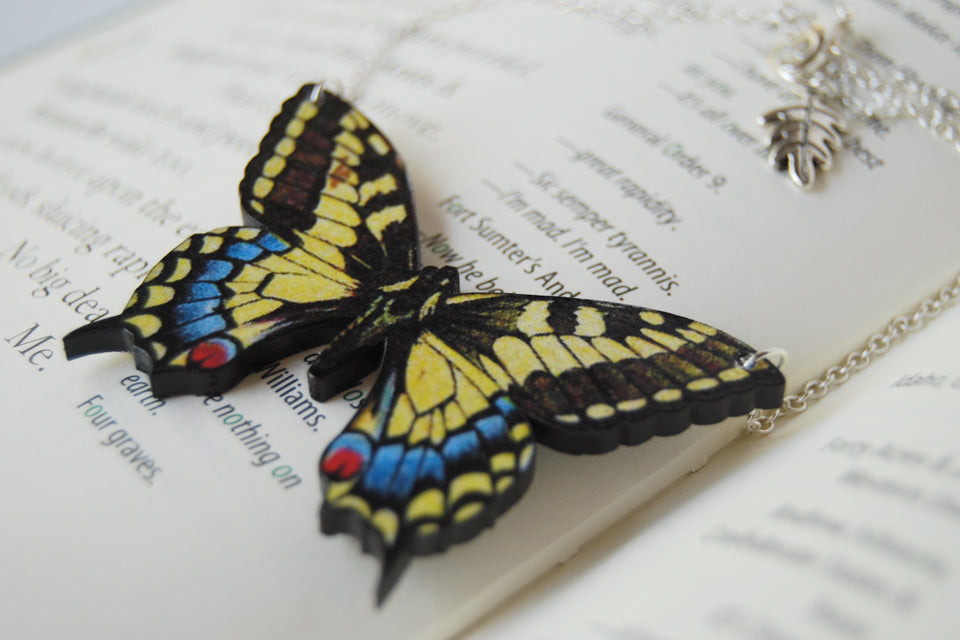 Anise Swallowtail Butterfly Necklace | Wooden Butterfly Pendant Necklace | Insect Jewelry - Enchanted Leaves - Nature Jewelry - Unique Handmade Gifts