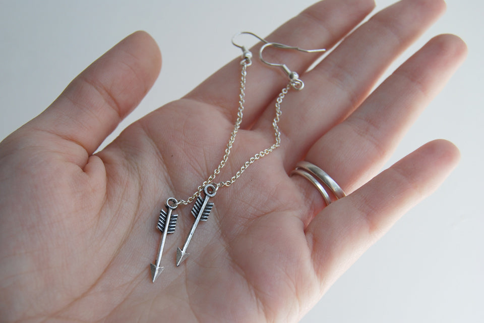 Arrow Earrings | Cute Arrow Earrings | Silver Arrow Charms - Enchanted Leaves - Nature Jewelry - Unique Handmade Gifts