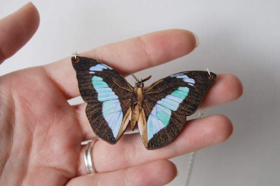 Banded King Butterfly Necklace | Wooden Butterfly Pendant | Insect Jewelry | Woodland Butterfly Art - Enchanted Leaves - Nature Jewelry - Unique Handmade Gifts