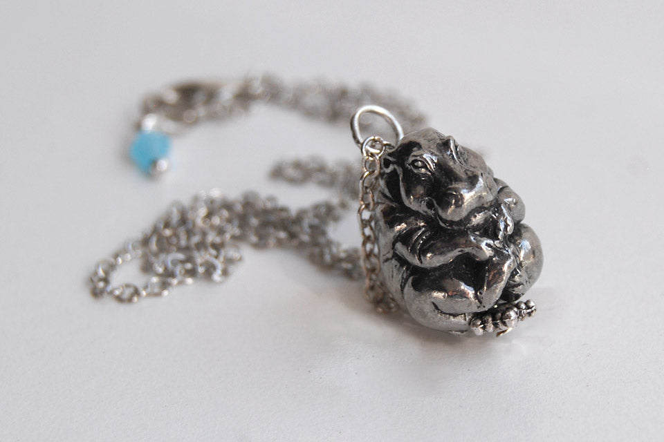 Bashful Hippo Necklace | Hippopotamus Necklace | Pewter Hippo Charm Necklace - Enchanted Leaves - Nature Jewelry - Unique Handmade Gifts