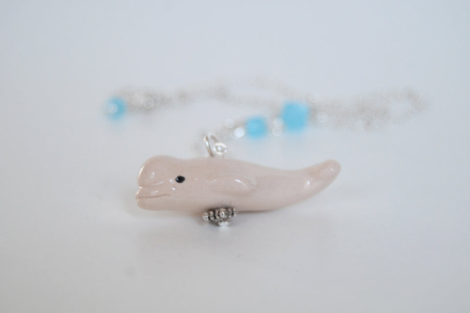 Beluga Whale Necklace | Cute Whale Necklace | Ceramic White Beluga Charm Necklace - Enchanted Leaves - Nature Jewelry - Unique Handmade Gifts
