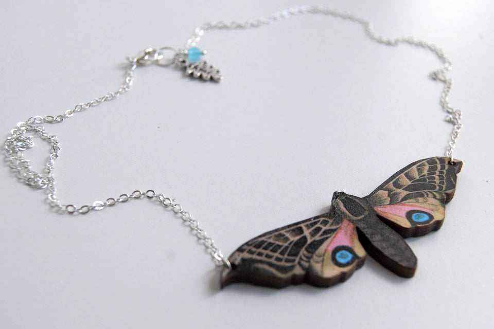 Blind Eyed Hawk Moth Necklace | Wooden Butterfly Pendant | Insect Jewelry | Woodland Moth Art - Enchanted Leaves - Nature Jewelry - Unique Handmade Gifts