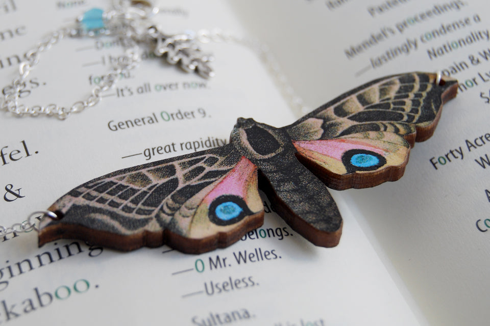 Blind Eyed Hawk Moth Necklace | Wooden Butterfly Pendant | Insect Jewelry | Woodland Moth Art - Enchanted Leaves - Nature Jewelry - Unique Handmade Gifts