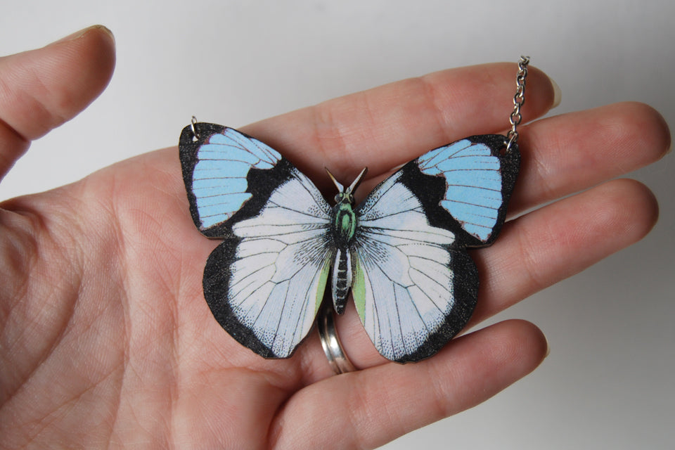 Blue Tip Butterfly Necklace | Wooden Butterfly Pendant | Insect Jewelry | Woodland Butterfly Art - Enchanted Leaves - Nature Jewelry - Unique Handmade Gifts