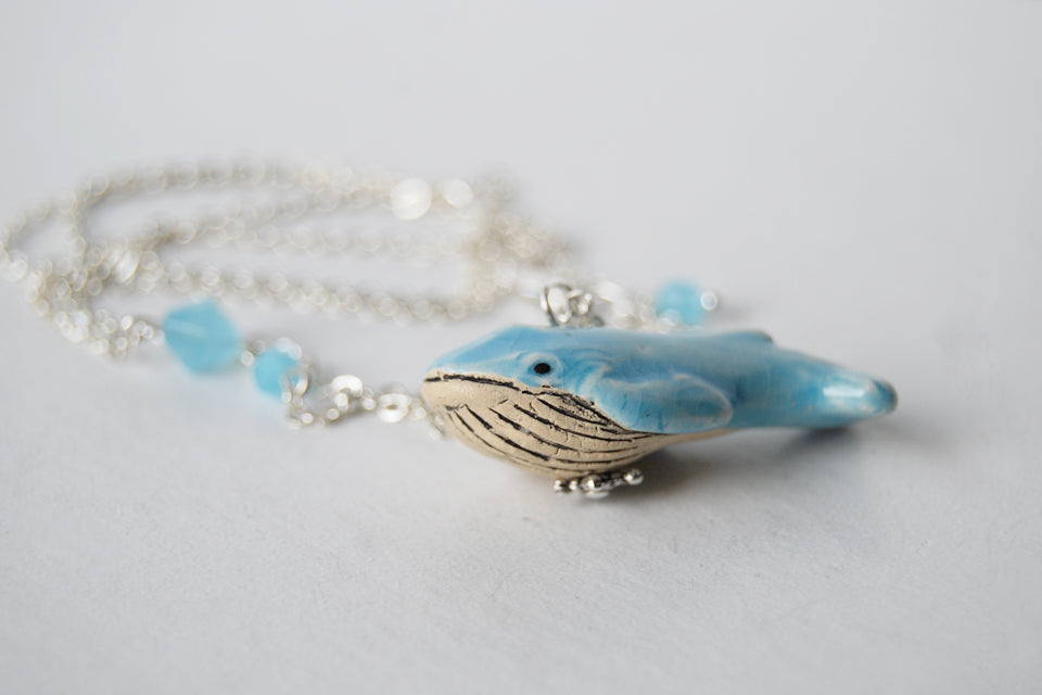 Blue Whale Necklace | Cute Whale Charm Jewelry | Handmade Blue Whale - Enchanted Leaves - Nature Jewelry - Unique Handmade Gifts