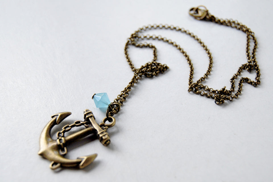 Brass Anchor Necklace | Anchor Charm Necklace | Nautical Jewelry - Enchanted Leaves - Nature Jewelry - Unique Handmade Gifts