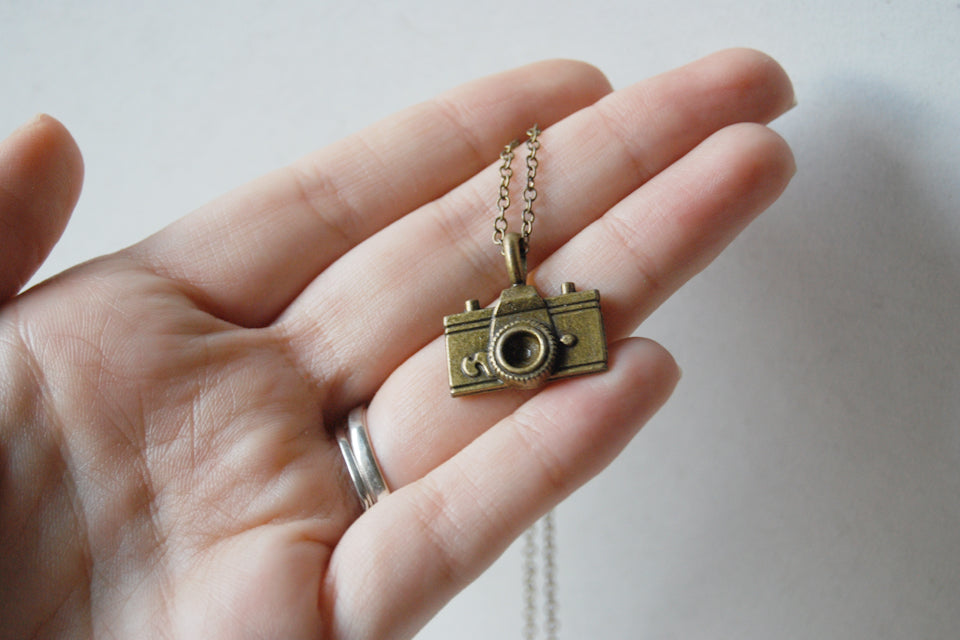 Tiny Camera Necklace - Enchanted Leaves - Nature Jewelry - Unique Handmade Gifts