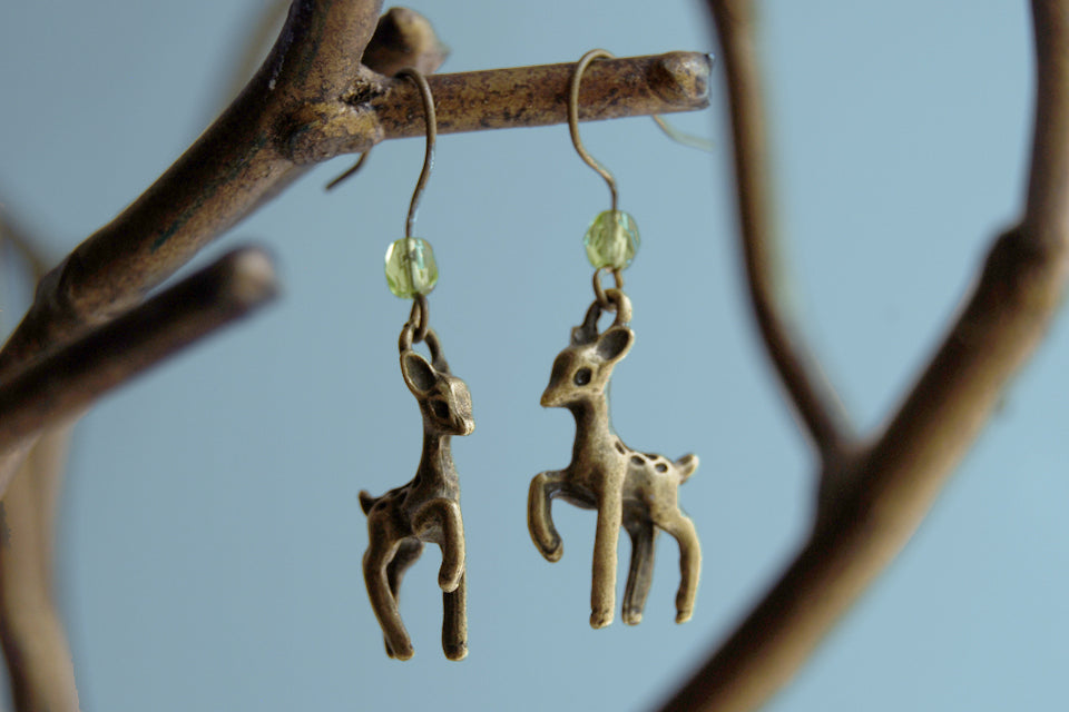 Little Brass Deer Earrings | Forest Deer Earrings | Deer Charm - Enchanted Leaves - Nature Jewelry - Unique Handmade Gifts