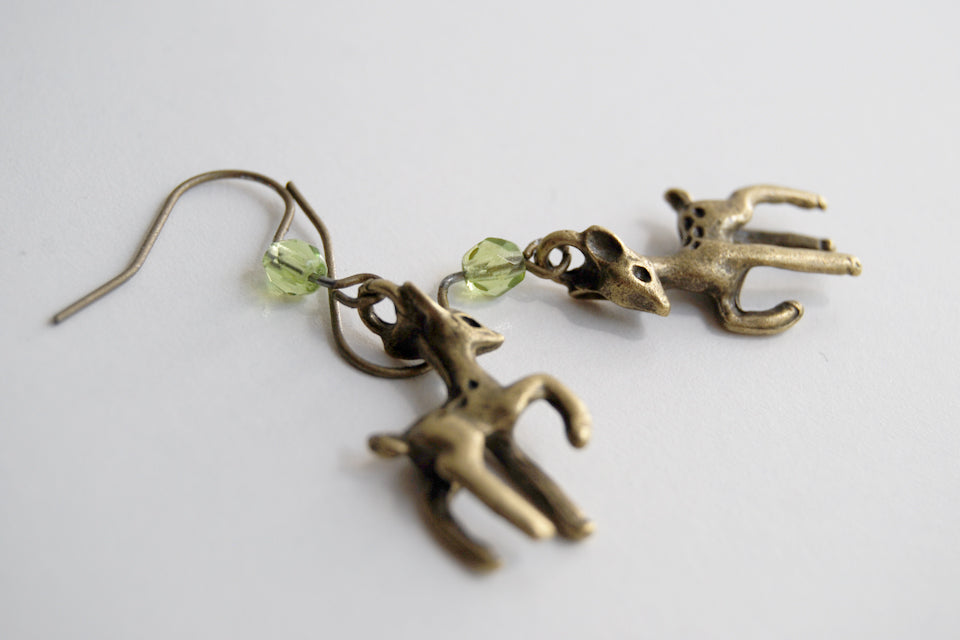 Little Brass Deer Earrings | Forest Deer Earrings | Deer Charm - Enchanted Leaves - Nature Jewelry - Unique Handmade Gifts