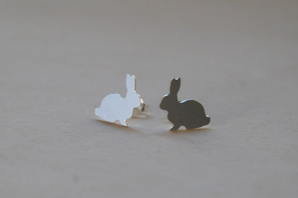 Silver Rabbit Stud Earrings | Woodland Bunny Jewelry | Forest Bunny Earrings - Enchanted Leaves - Nature Jewelry - Unique Handmade Gifts
