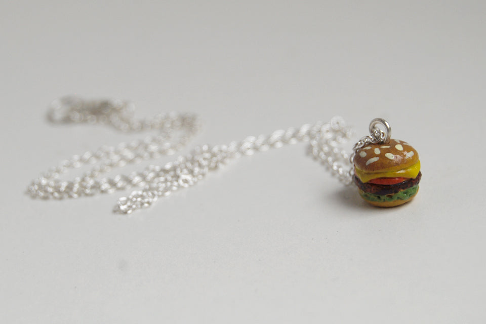 Itty Bitty Burger Necklace | Hamburger Charm Necklace | Cute Food Jewelry - Enchanted Leaves - Nature Jewelry - Unique Handmade Gifts