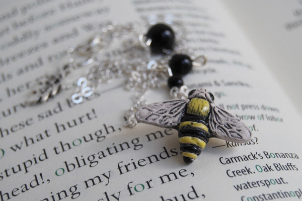 Large Bumble Bee Necklace | Handmade Ceramic Bee Pendant | Cute Bee Necklace - Enchanted Leaves - Nature Jewelry - Unique Handmade Gifts