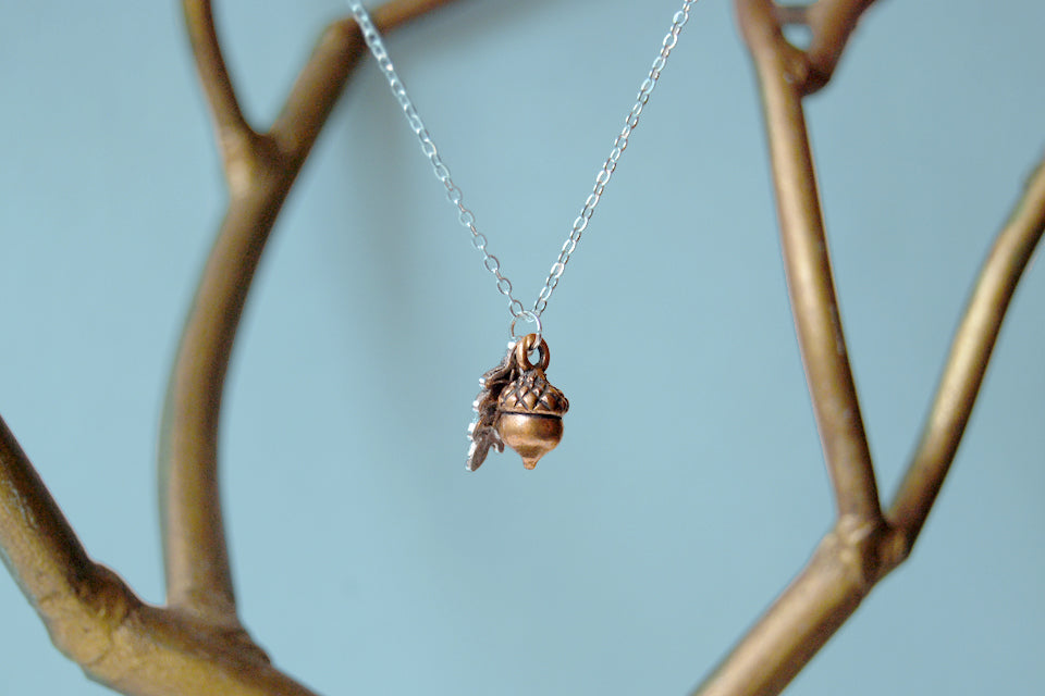 Teeny Tiny Copper Acorn Necklace - Enchanted Leaves - Nature Jewelry - Unique Handmade Gifts