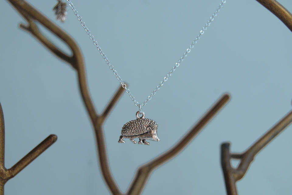 Curious Little Hedgehog Necklace | Silver Hedgehog Charm Necklace | Cute Hedgie Jewelry - Enchanted Leaves - Nature Jewelry - Unique Handmade Gifts