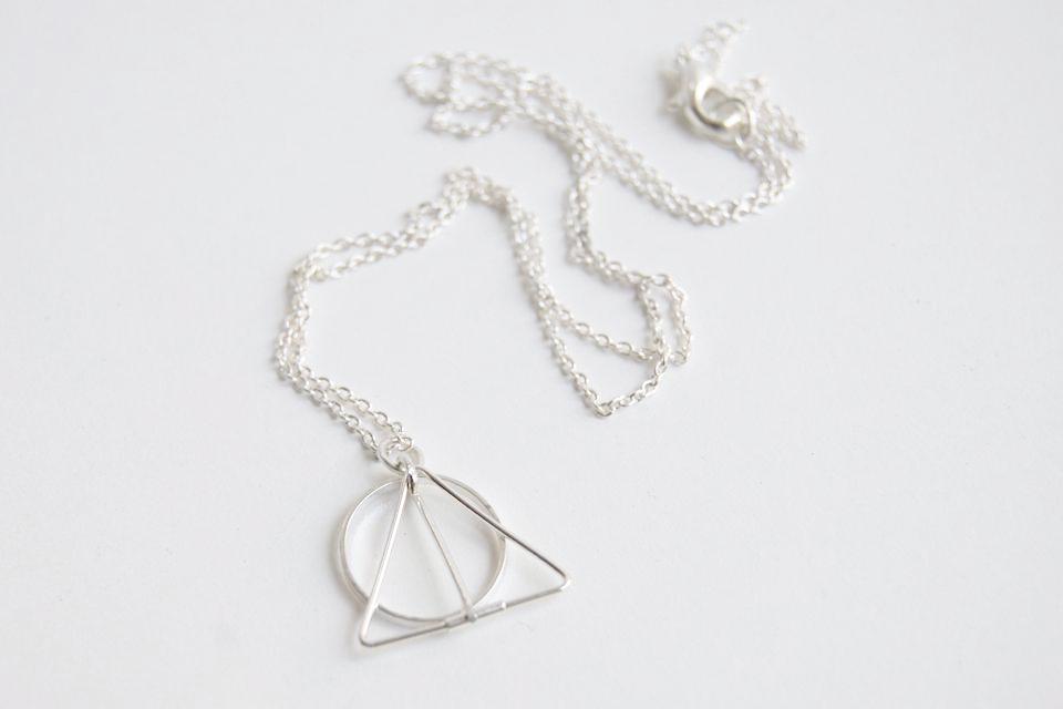 Simple Deathly Hallows Necklace | Harry Potter Necklace | Silver Deathly Hallows Pendant - Enchanted Leaves - Nature Jewelry - Unique Handmade Gifts