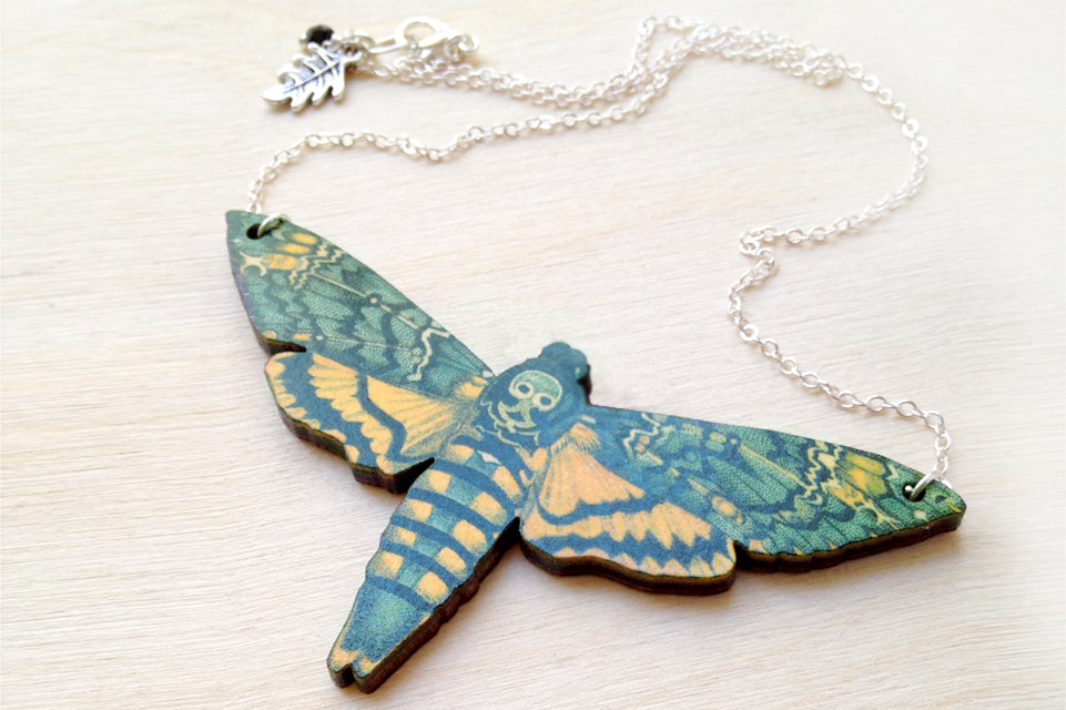 Death's Head Moth Necklace | Moth Jewelry | Insect Jewelry | Moth Art Pendant - Enchanted Leaves - Nature Jewelry - Unique Handmade Gifts