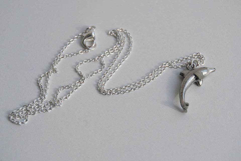Dolphin Necklace | Silver Dolphin Charm Necklace | Cute Dolphin Pendant - Enchanted Leaves - Nature Jewelry - Unique Handmade Gifts