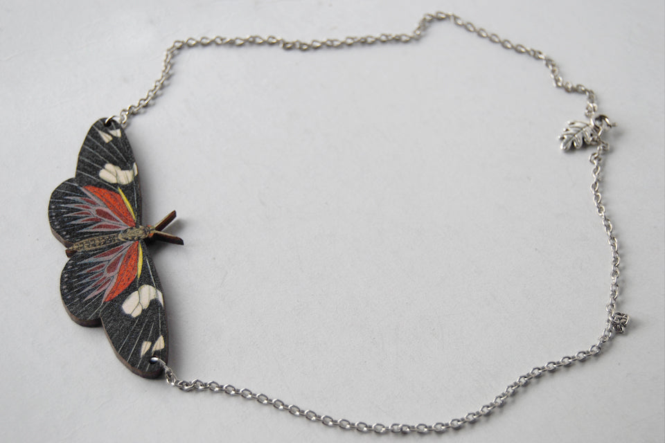 Doris Longwing Butterfly Necklace  | Butterfly Charm Necklace | Woodland Forest Butterfly - Enchanted Leaves - Nature Jewelry - Unique Handmade Gifts