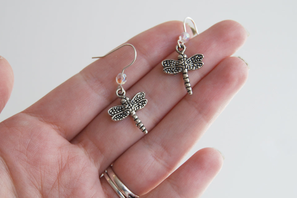 Dragonfly Earrings | Cute Dragonfly Charm Earrings | Forest Jewelry - Enchanted Leaves - Nature Jewelry - Unique Handmade Gifts