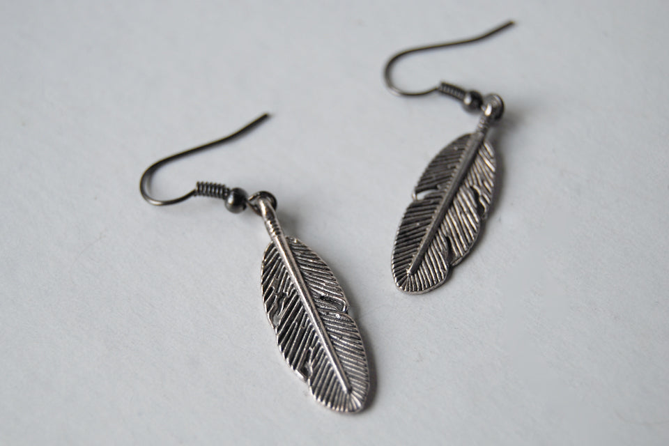 Silver Feather Earrings | Feather Charm Earrings - Enchanted Leaves - Nature Jewelry - Unique Handmade Gifts