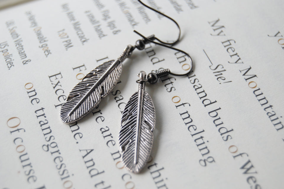Silver Feather Earrings | Feather Charm Earrings - Enchanted Leaves - Nature Jewelry - Unique Handmade Gifts