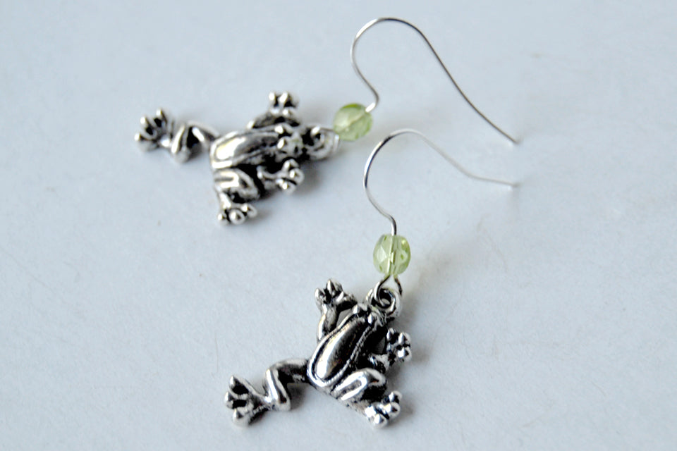 Silver Frog Earrings | Frog Charm Earrings | Cute Frog Jewelry - Enchanted Leaves - Nature Jewelry - Unique Handmade Gifts