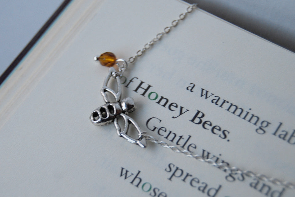 Sweet Honey Bee Charm Necklace - Enchanted Leaves - Nature Jewelry - Unique Handmade Gifts