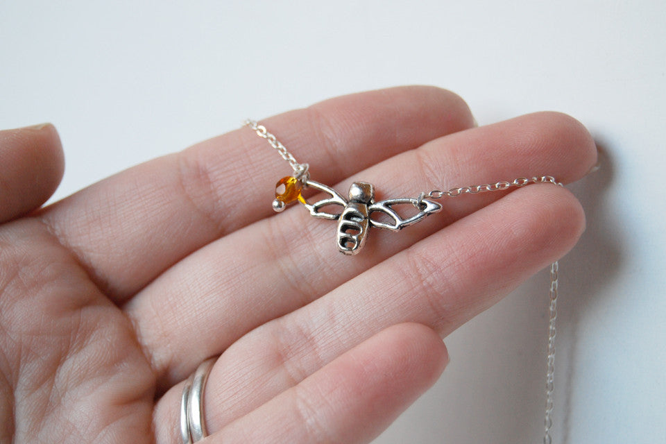 Sweet Honey Bee Charm Necklace - Enchanted Leaves - Nature Jewelry - Unique Handmade Gifts