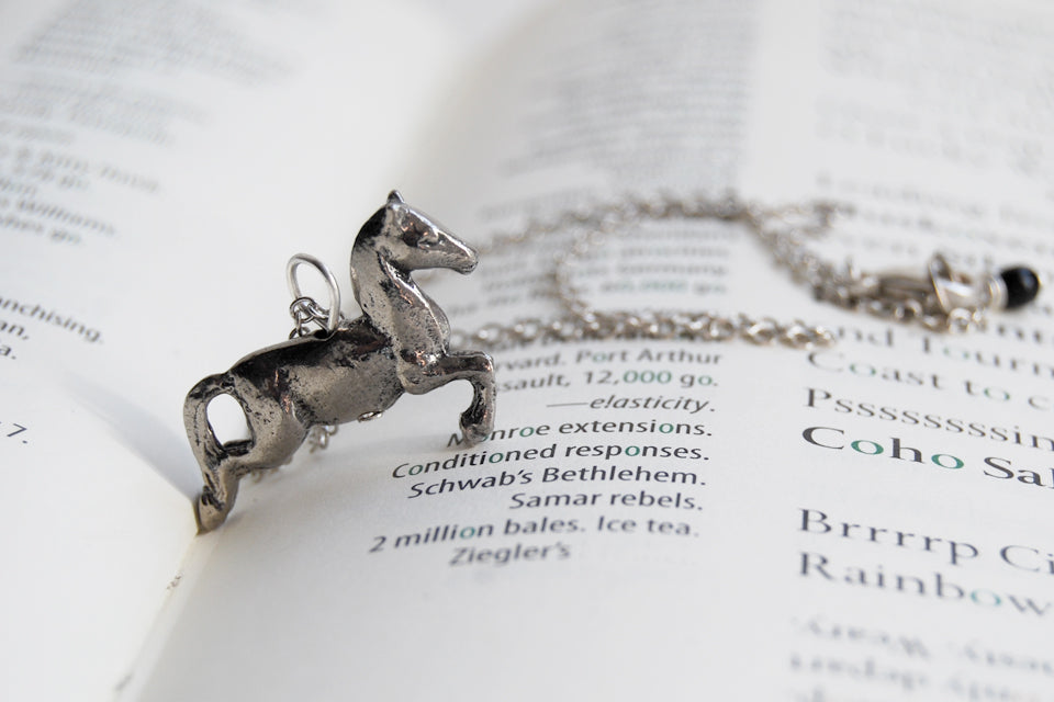 Galloping Horse Necklace | Silver Horse Pendant | Cute Equestrian Jewelry - Enchanted Leaves - Nature Jewelry - Unique Handmade Gifts