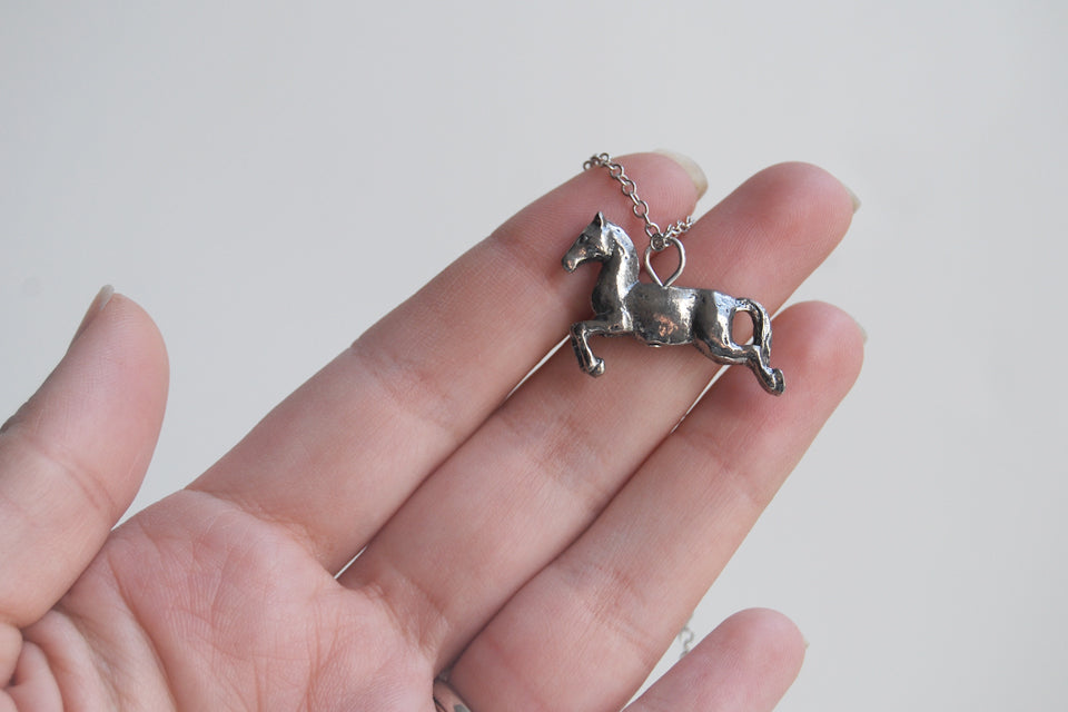 Galloping Horse Necklace | Silver Horse Pendant | Cute Equestrian Jewelry - Enchanted Leaves - Nature Jewelry - Unique Handmade Gifts