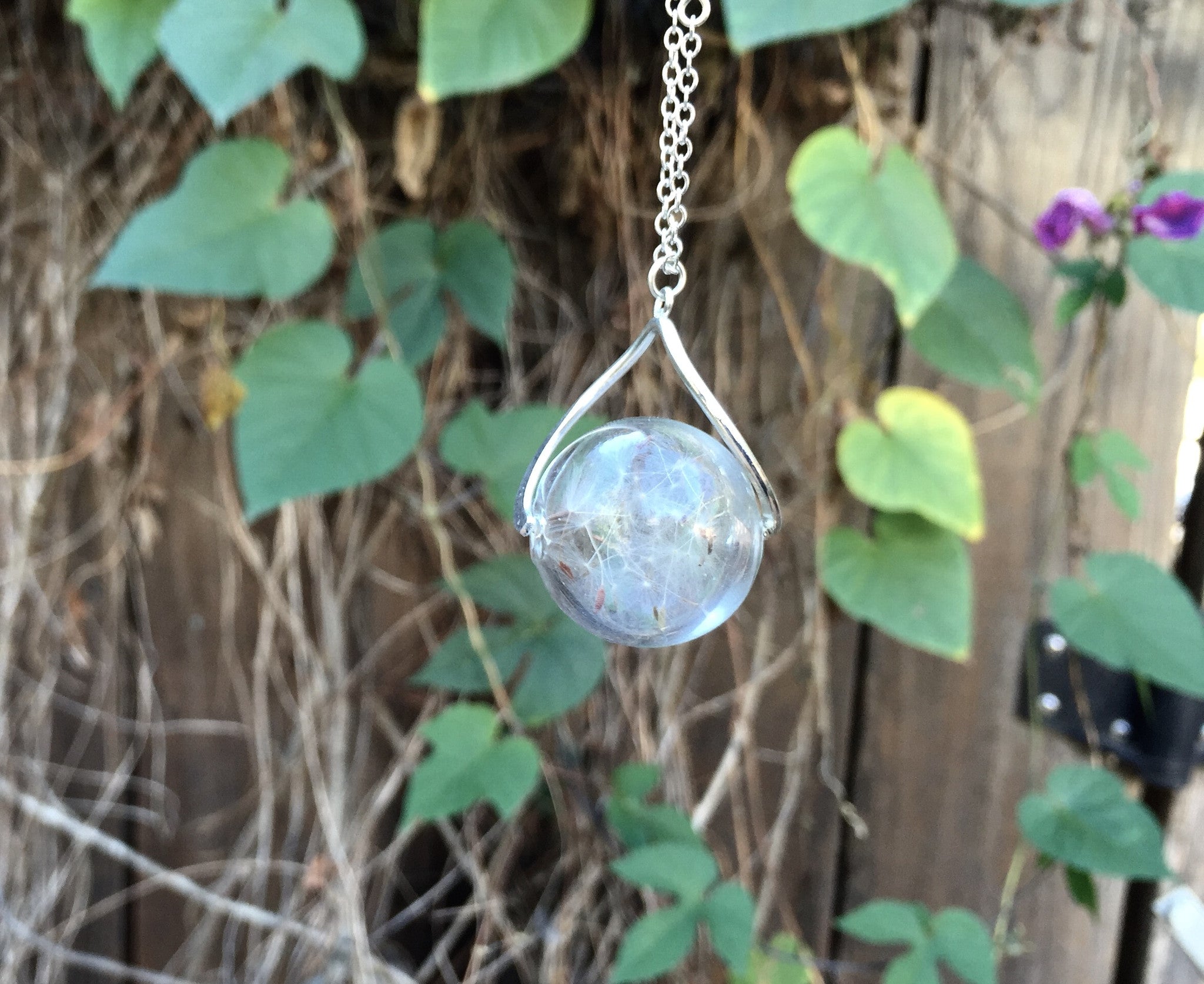 Dandelion Wish Orb Necklace | Large Glass Dandelion Necklace | Real Dandelion Wishes Pendant | Whimsical Gift - Enchanted Leaves - Nature Jewelry - Unique Handmade Gifts