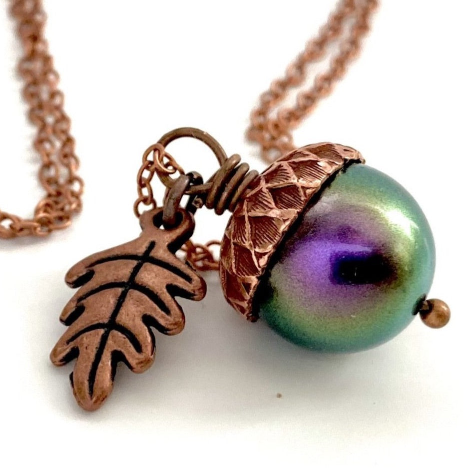 Copper Bewitched Magic Acorn Necklace | Iridescent Purple and Green Ac –  Enchanted Leaves