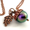 Copper Bewitched Magic Acorn Necklace | Iridescent Purple and Green Acorn Pendant | Forest Nature Jewelry