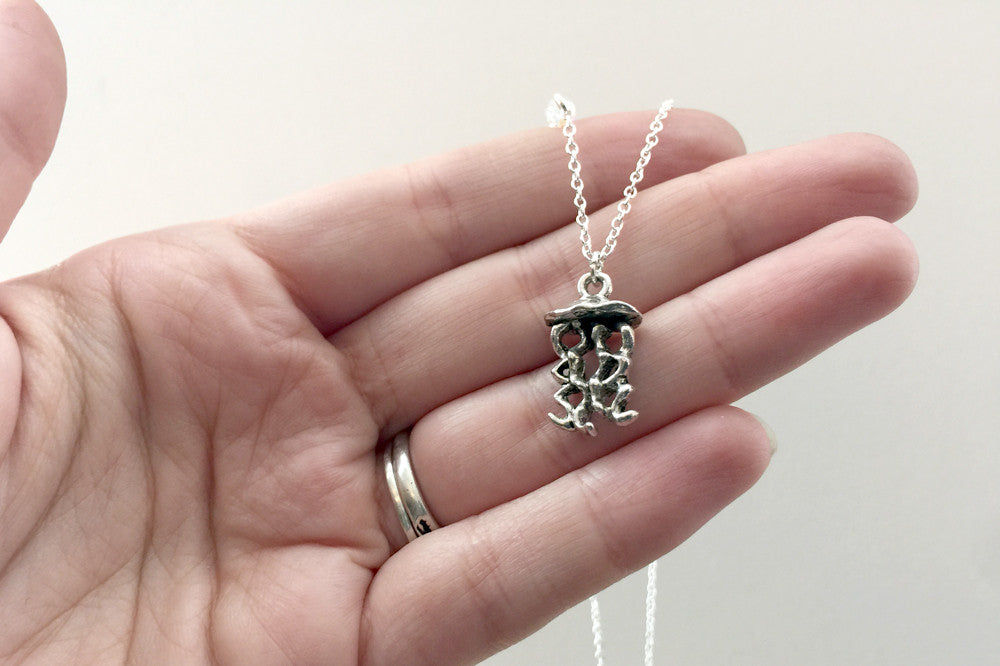 Jellyfish Necklace | Nautical Jewelry | Silver Jellyfish Charm Necklace - Enchanted Leaves - Nature Jewelry - Unique Handmade Gifts