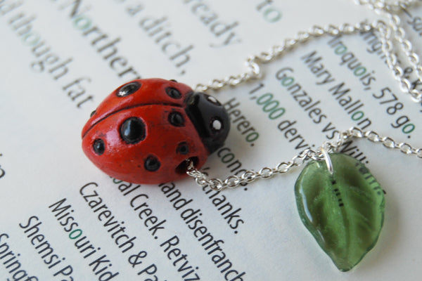 Ladybug Necklace | Handmade Ladybug Charm Necklace | Cute Ladybird Pendant - Enchanted Leaves - Nature Jewelry - Unique Handmade Gifts