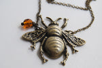 Large Brass Honey Bee Necklace | Bumble Bee Pendant | Cute Insect Jewelry - Enchanted Leaves - Nature Jewelry - Unique Handmade Gifts