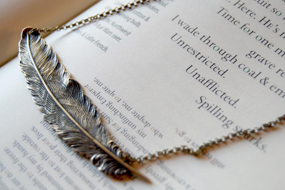 Large Brass Feather Necklace | Feather Pendant | Boho Jewelry - Enchanted Leaves - Nature Jewelry - Unique Handmade Gifts