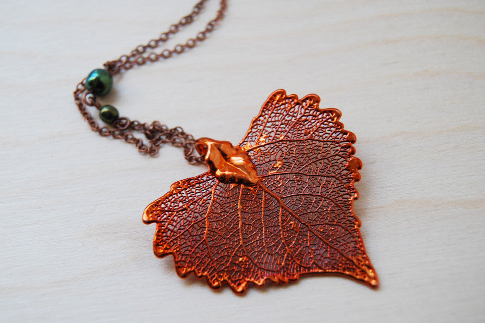 Custom Large Copper Cottonwood Leaf Necklace | REAL Cottonwood Leaf Pendant | Copper Electroformed Pendant | Nature Jewelry - Enchanted Leaves - Nature Jewelry - Unique Handmade Gifts