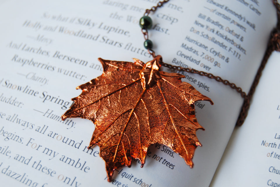 Extra Large Fallen Copper Maple Leaf Necklace | XL REAL Maple Leaf Pendant  | Electroformed Fall Nature Jewelry | JUMBO SIZE Statement Necklace