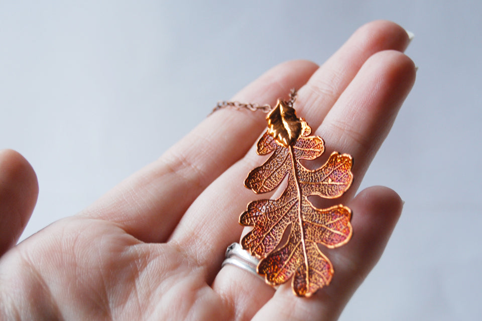 Medium Fallen Copper Oak Leaf Necklace | REAL Maple Leaf Pendant | Electroformed Nature Jewelry - Enchanted Leaves - Nature Jewelry - Unique Handmade Gifts