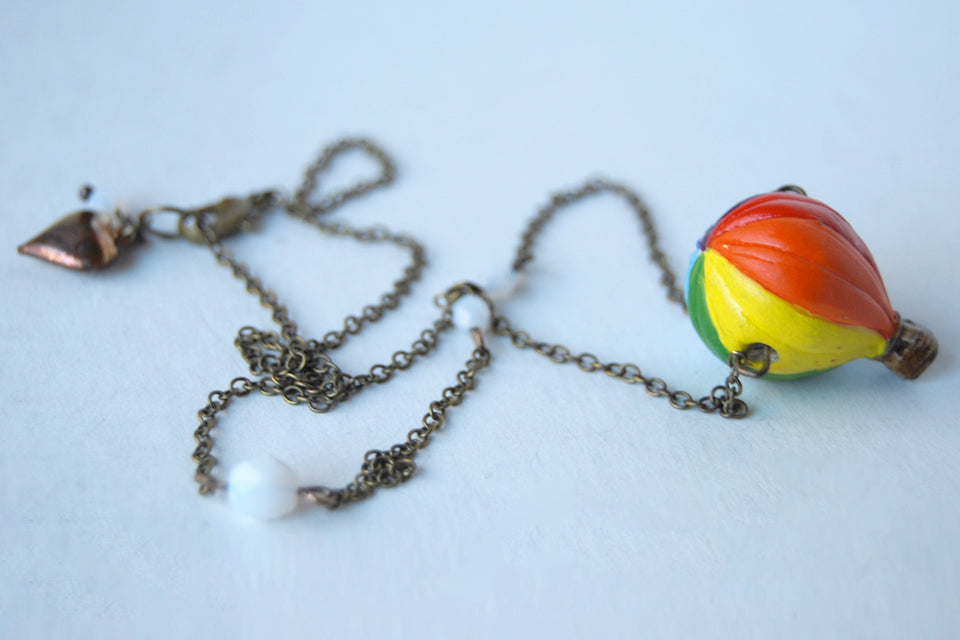 Bon Voyage! | Hot Air Balloon Necklace | Whimsical Charm Jewelry - Enchanted Leaves - Nature Jewelry - Unique Handmade Gifts